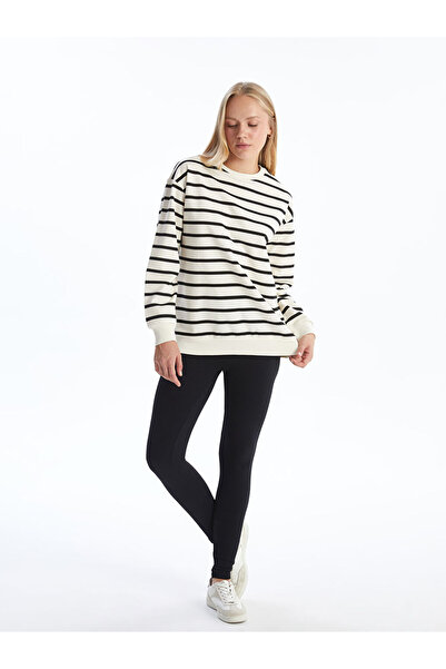 LC Waikiki Bisiklet Yaka Cizgili Kadin Sweatshirt - W4ID62Z8