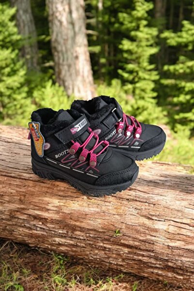 ÇEÇEN HOME Çocuk Bot Bağcıklı Şık Görünüm Cırtlı Kız Çocuk Kürklü-Yünlü Bot