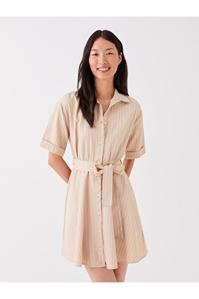 LC Waikiki New Season Striped Short Sleeve Women's Shirt Dress - W3Cs92Z8