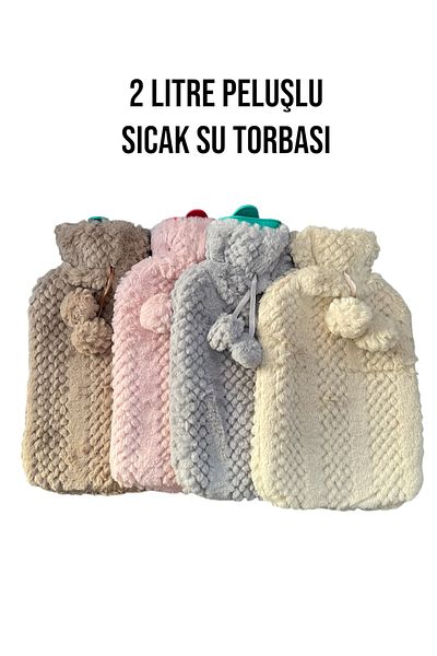 MİMOZA PARK Braided Soft Plush Pompom Warm Water Bag 2 Liters