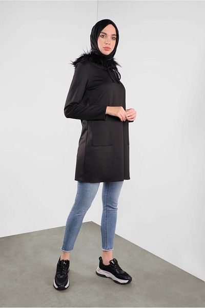 Alvina Fur Hooded Tunic - Lace-Up Model 41292