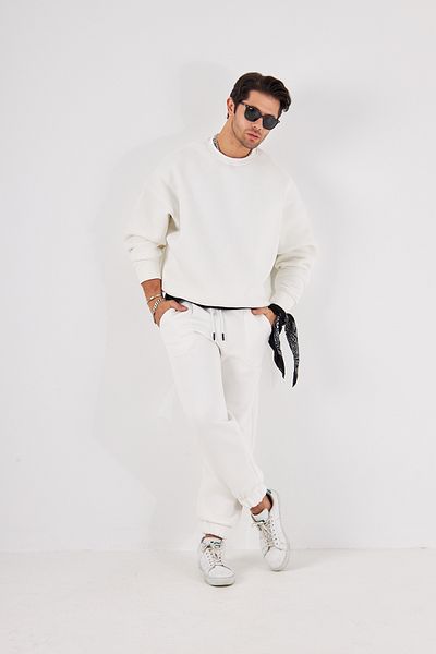The Champ Clothing Basic Crew Neck Bottom Back Pocket Λεπτομερές σετ φόρμας με κορδόνια στο κάτω μέρος