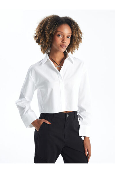 LC Waikiki LCW Düz Uzun Kollu Crop Kadın Gömlek
