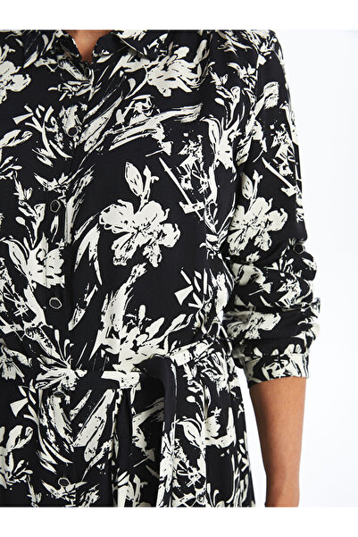 LC Waikiki Black Floral Women's Shirt Dress