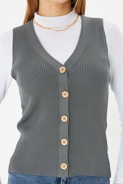 Irmak Kerekli Vestă de damă, afumată, cu nasturi, cu nervuri, vestă de damă 241017