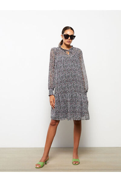 LC Waikiki Pink Tie-Neck Floral Long Sleeve Maternity Dress