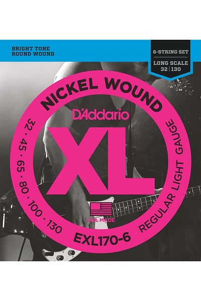 Daddario Exl170-6 Bass Guitar String Set, 6 String, Xl, 32-130, Long Sca
