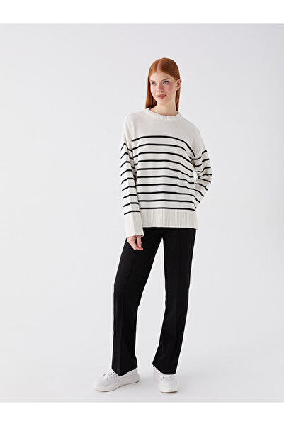 LC Waikiki Dámský pletený svetr s proužkovaným výstřihem a dlouhým rukávem