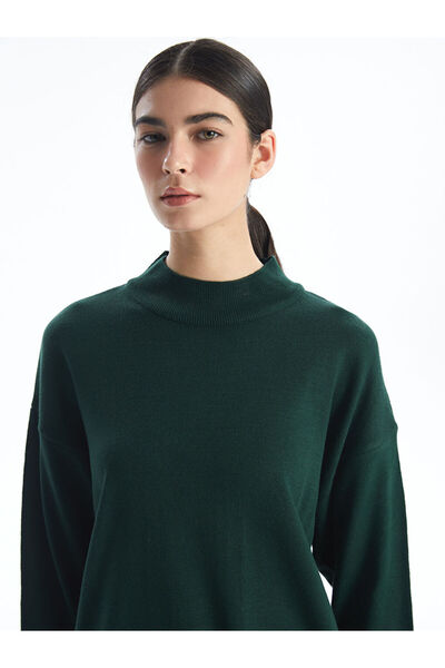 LC Waikiki Green Women's Half Turtleneck Plain Knitwear Tunic