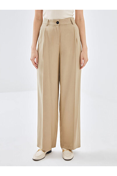 LC Waikiki Beige Loose Fit Wide Leg Women's Trousers