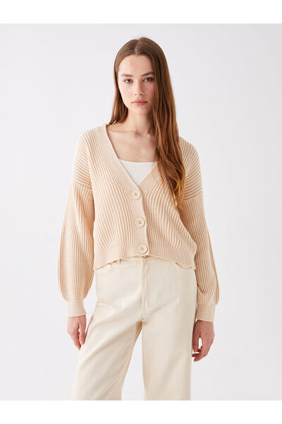 LC Waikiki Long Sleeve V-Neck Patterned Women's Knitwear Cardigan
