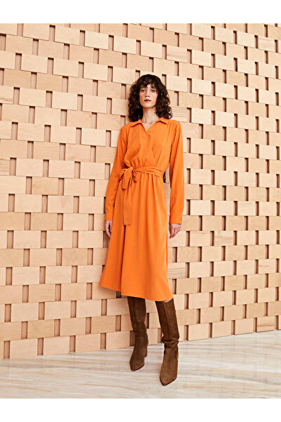 LC Waikiki Orange Plain Long Sleeve Women's Shirt Dress