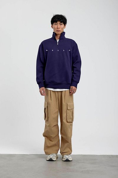 NOMARC Μπλουζάκι με μισό φερμουάρ Navy Blue Hello Written