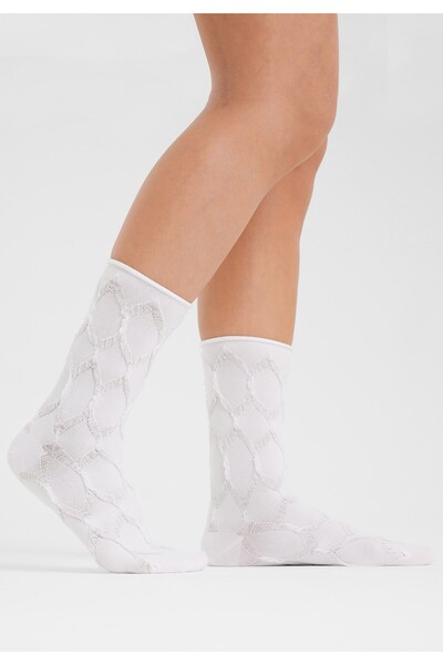 Forwena Бели релефни плетени безшевни еластични дамски чорапи до глезена