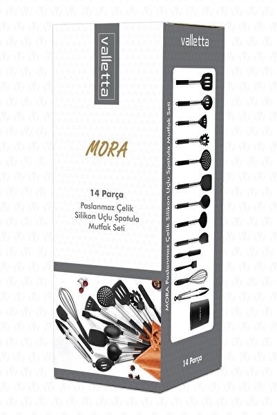 valletta Mora 14 Piece Stainless Steel Silicone Tip Spatula Kitchen Set Black