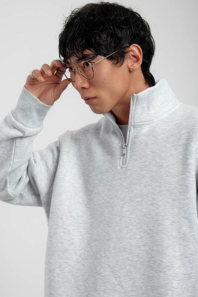 NOMARC Γκρι φούτερ με φερμουάρ Basic Hooded