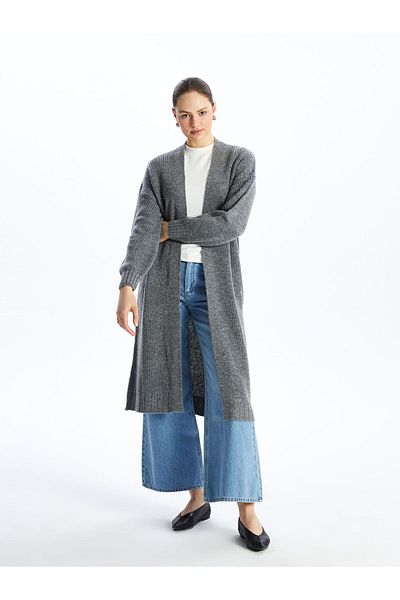 LC Waikiki Oversize dámský pletený cardigan - šálový límec, pevný dlouhý rukáv
