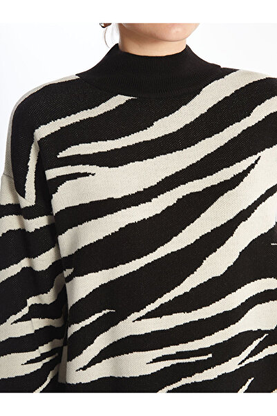 LC Waikiki Black Half Turtleneck Patterned Women's Knitwear Tunic