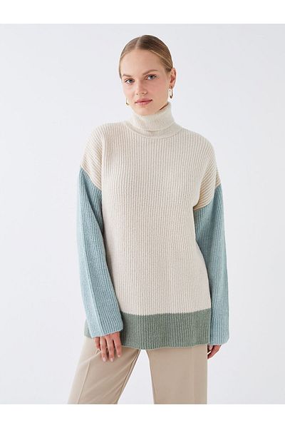 LC Waikiki Rollkragenpullover mit Farbblock und langen Ärmeln für Damen