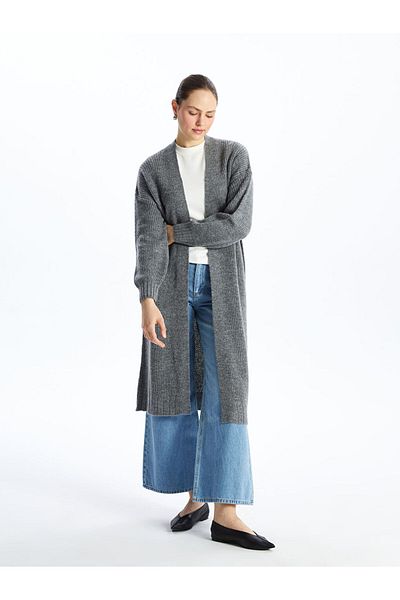 LC Waikiki Oversize dámský pletený cardigan - šálový límec, pevný dlouhý rukáv