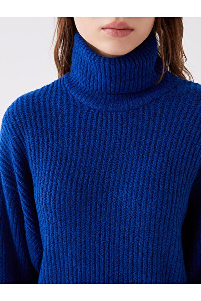 LC Waikiki LCW Vision Pulover tricotat pentru femei, cu mânecă lungă, cu gât țesut, albastru