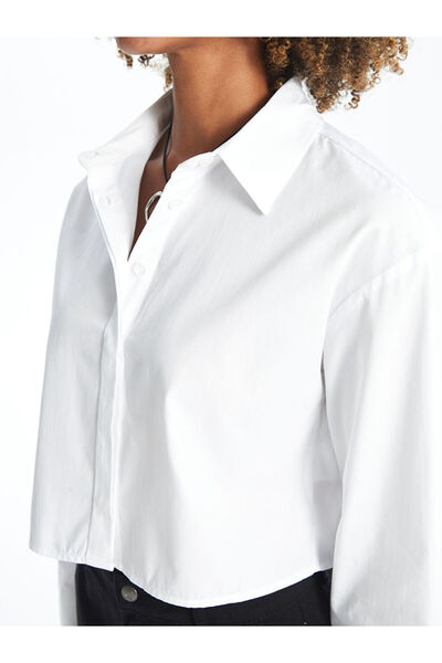 LC Waikiki LCW Düz Uzun Kollu Crop Kadın Gömlek