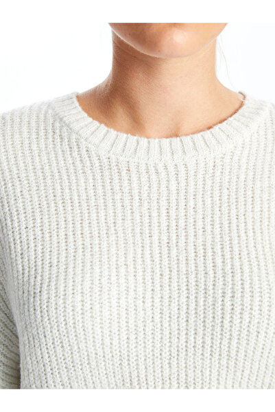 LC Waikiki XSIDE Ekru Bisiklet Yaka Parlak Görünümlü Kadın Triko Kazak