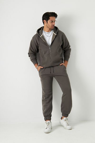The Champ Clothing Set de pantaloni de sport cu buzunar cangur, cu glugă, cu fermoar, cu buzunare elastice în talie și picior