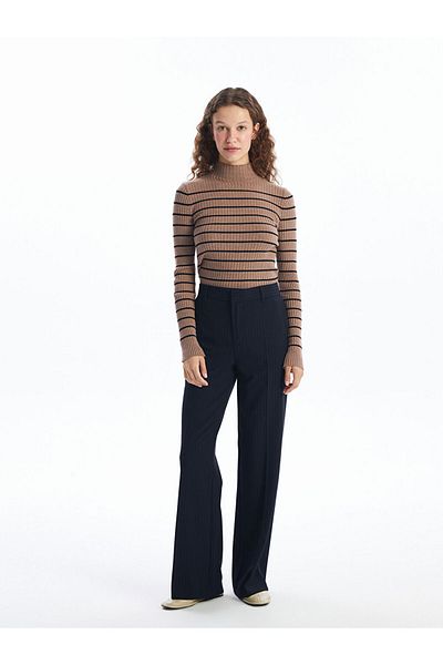 LC Waikiki Half Turtleneck Striped Long Sleeve Women's Knitwear Sweater