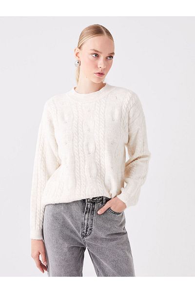 LC Waikiki Pulover de damă cu mânecă lungă și decolteu cu model