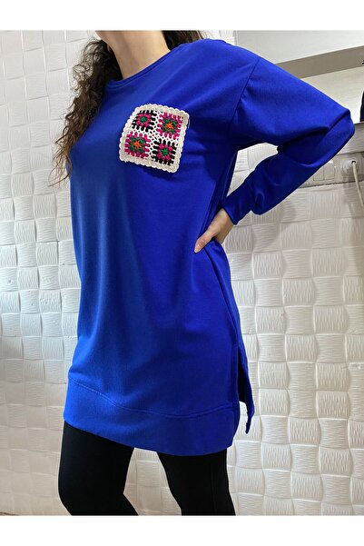 MUTLUDÜNYAM Knitted Pocket Detail Solid Color Two Yarn Women's Blouse