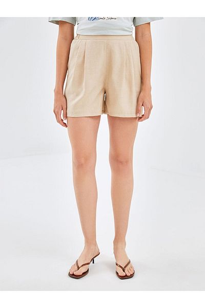 LC Waikiki Pantaloni scurți de damă cu aspect simplu de in, cu talie elastică