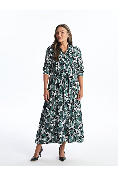 LC Waikiki Green Patterned Women's Shirt Dress