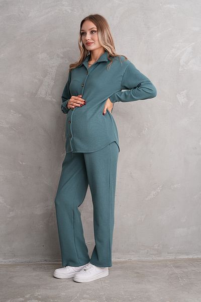 Miss Dünya Lissa Pregnant and Maternity Bottom Top Suit with Front Button Corded Twisted Fabric Pockets