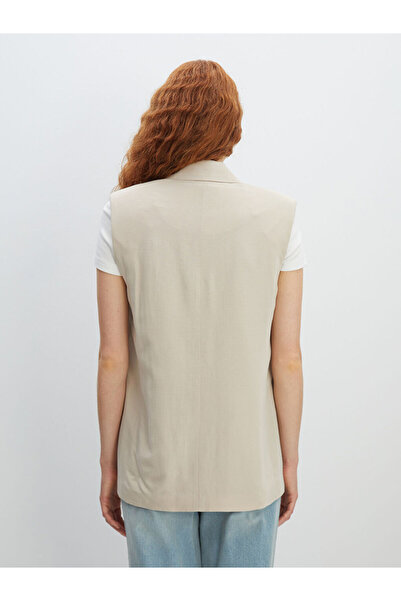 LC Waikiki Beige Double-Breasted Collar Plain Linen Blend Women's Classic Vest