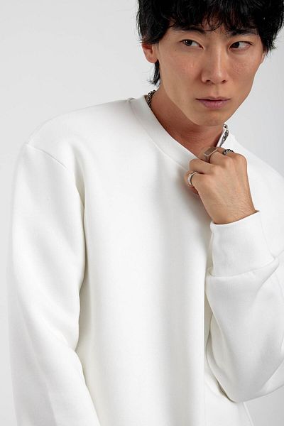 NOMARC Λευκό φούτερ με λαιμόκοψη Basic Hooded
