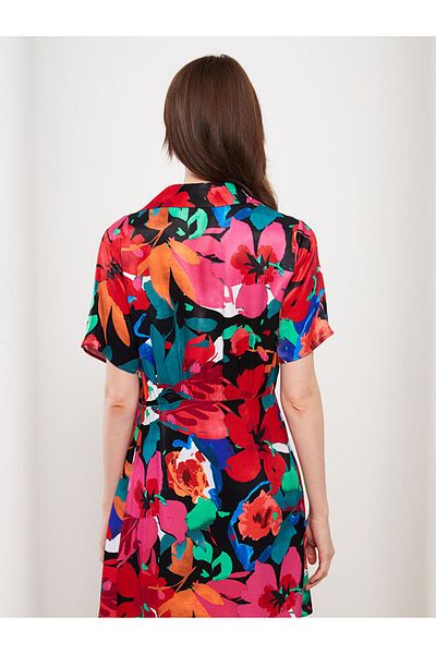 LC Waikiki Shirt Collar Patterned Short Sleeve Satin Women's Dress