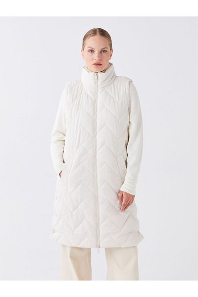 LC Waikiki LCW Modest Stehkragen-Pufferweste für Damen mit selbstgemustertem Muster