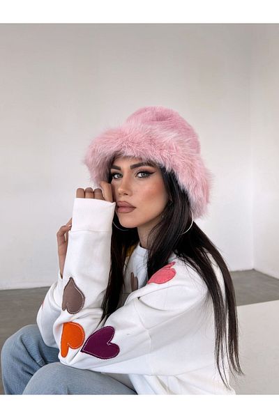Kapin Pink Plush Bucket Hat - Fur Round Heart