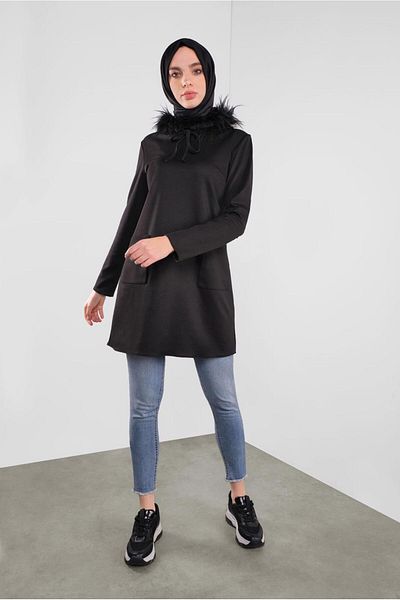 Alvina Fur Hooded Tunic - Lace-Up Model 41292