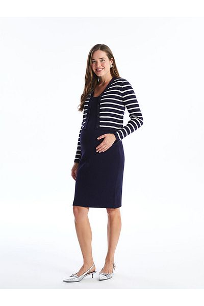 LC Waikiki LCWAIKIKI maternity Knitwear Dress and Cardigan Set - U Collar