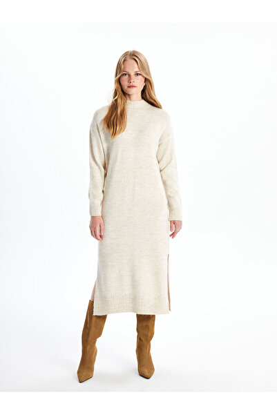 LC Waikiki Beige Half Turtleneck Women's Knitwear Dress