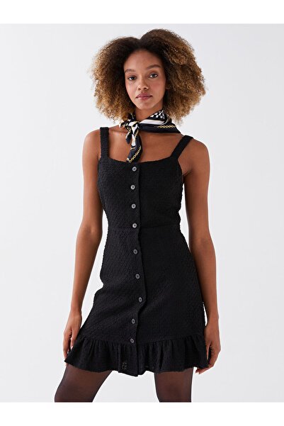 LC Waikiki Black V-Neck Straight Strap Dress