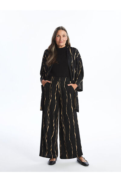 LC Waikiki Black Shawl Collar Patterned Women's Kimono