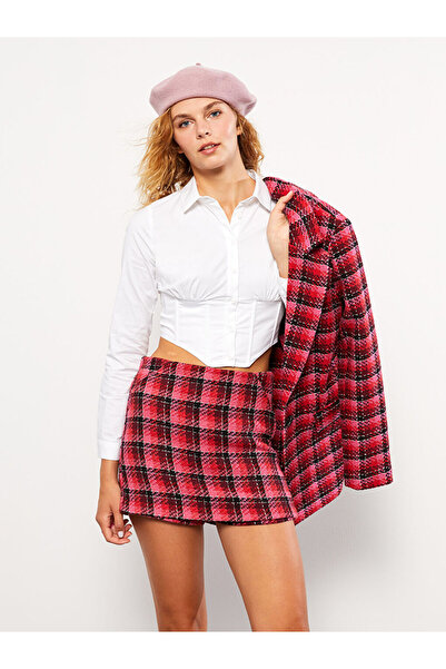 LC Waikiki Obyčejná popelínová dámská korzetová košile s dlouhým rukávem