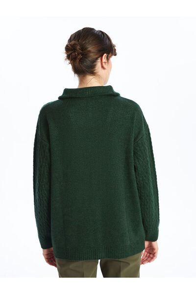 LC Waikiki Selbstgemusterter Damen-Strickpullover mit Stehkragen