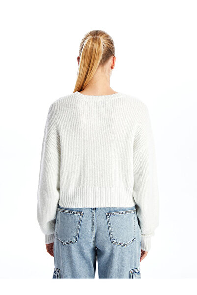 LC Waikiki XSIDE Ekru Bisiklet Yaka Parlak Görünümlü Kadın Triko Kazak