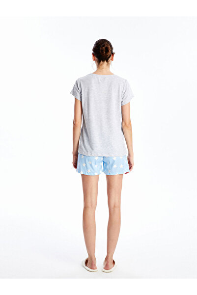 LC Waikiki Bedrucktes Damen-Pyjama-Set mit Rundhalsausschnitt und Shorts