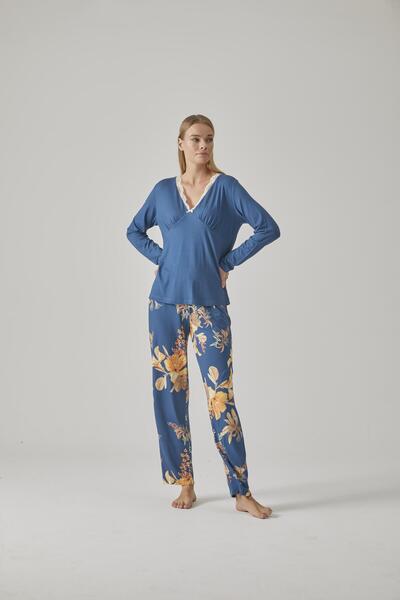 Relax Mode Kadın V Yaka Pijama Takımı - 10773