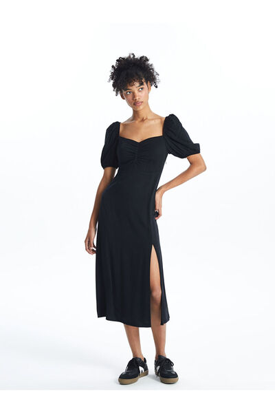 LC Waikiki Γυναικείο Φόρεμα - Τετράγωνος Γιακάς, Μασίφ, Κοντό μανίκι